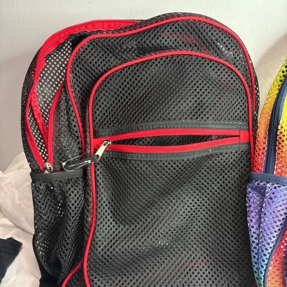 Eastsport Mesh Backpacks 2 Piece Bundle Black Red Rainbow Colorful